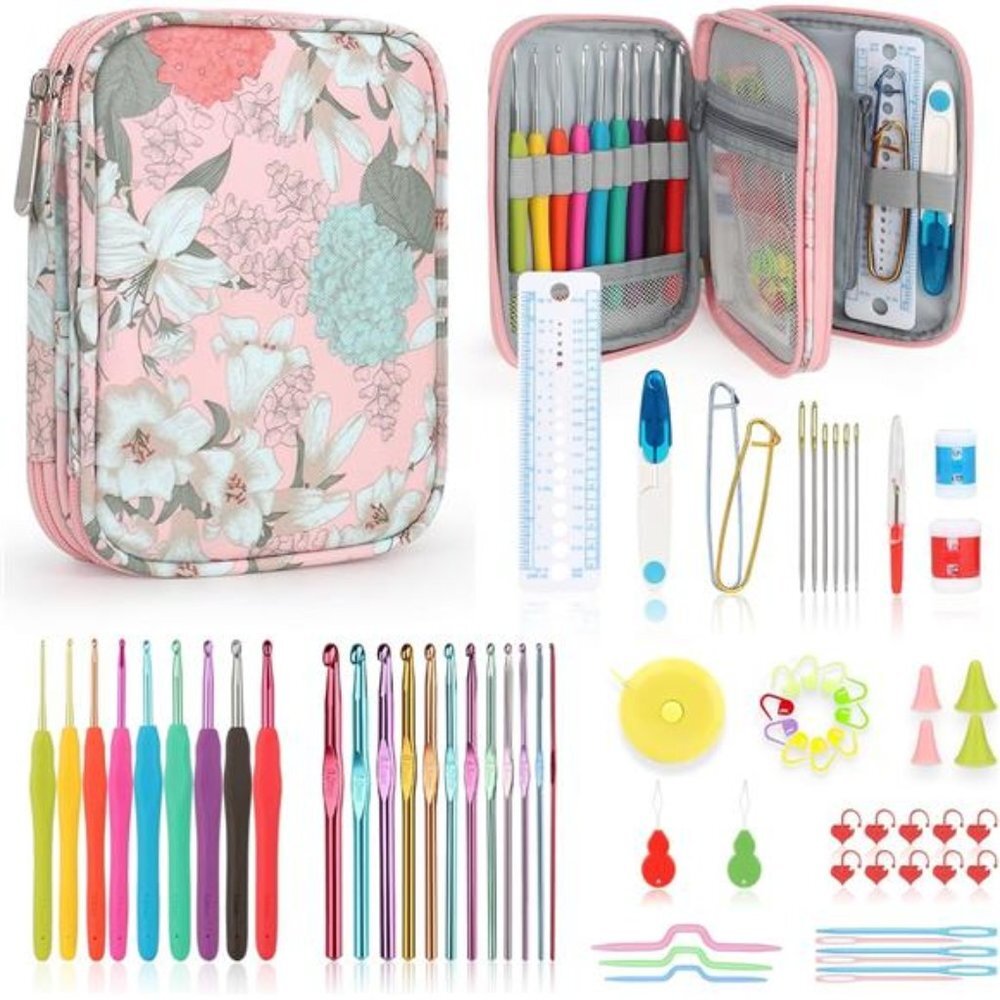 Crochet Hooks Set with Crochet Case,73-Piece Crochet Hooks Knitting Accessories